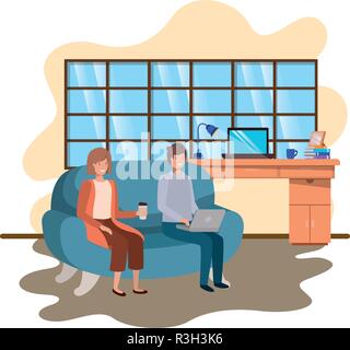 Paar mit Laptop im Büro arbeiten Stock Vektor