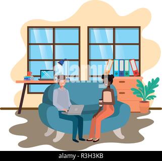 Paar mit Laptop im Büro arbeiten Stock Vektor