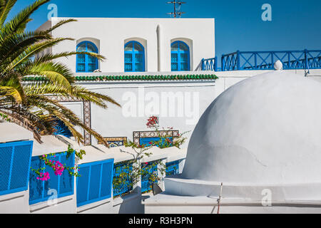 Das Café mit einem schönen Blick auf Sidi Bou Said Hafen Stockfoto