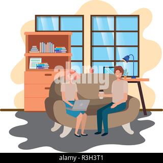 Paar mit Laptop im Büro arbeiten Stock Vektor