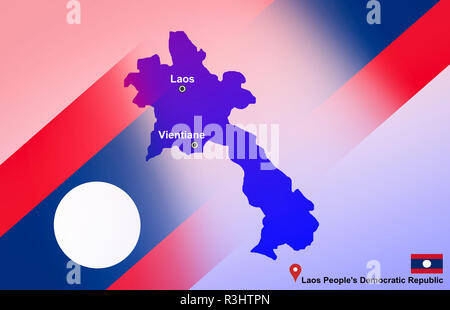 Laos Vientiane mit Karte und Lage Karte pin und Laos Fahne auf der Karte reisen von Asien - Laos, Demokratische Republik Stockfoto