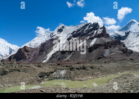 Engilchek Gletscher und Khan Tengri Berg, zentralen Tian Shan Gebirge, Grenze zwischen Kirgistan und China, Kirgistan Stockfoto