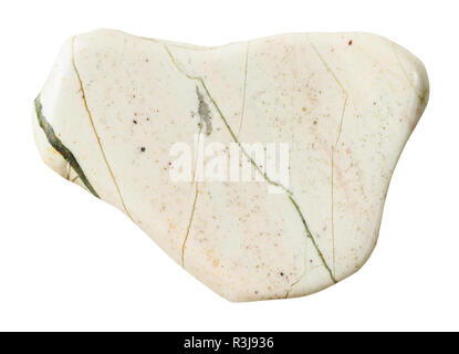 Makrofotografie von natürlichen Mineral aus geologische Sammlung - poliert weiß Jaspis auf weißem Hintergrund von Ural isoliert Stockfoto