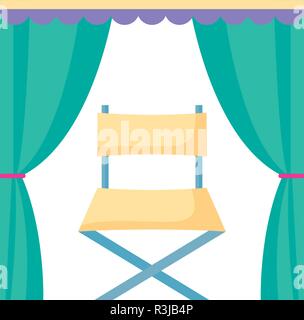 Vorhänge mit Regisseur Stuhl Symbol auf weißem Hintergrund, Vector Illustration Stock Vektor