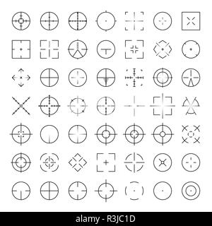 Automatic Rifle Sniper scope Fadenkreuz thinline Icon Set. AR Kollimator Anblick Glyphen. Militärische Krieg Gewehr Ziel Silhouetten Stock Vektor