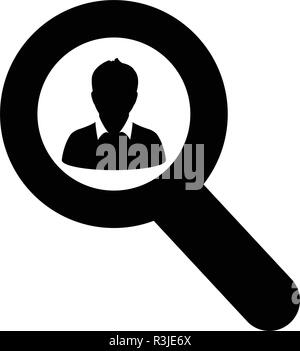 Finden Symbol Benutzer Vector männliche Person Profil Avatar mit Lupensymbol in flachen Farbe glyphe Piktogramm Abbildung Stock Vektor