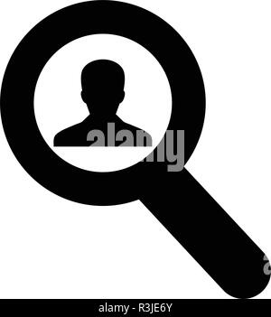 Finden Symbol Benutzer Vector männliche Person Profil Avatar mit Lupensymbol in flachen Farbe glyphe Piktogramm Abbildung Stock Vektor