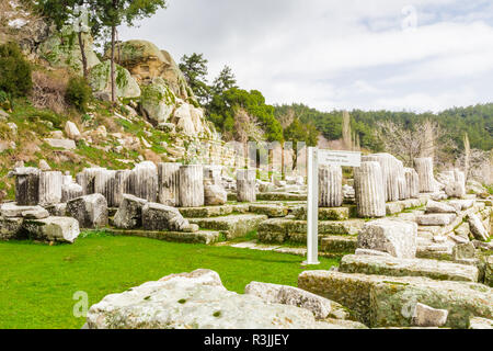 Ortaköy, Provinz Muğla, Türkei, 23. Februar 2013: Labranda archäologische Stätte, dem Tempel des Zeus Labraundeus. Stockfoto