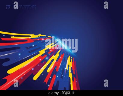 Abstrakte bunte geometrische abgerundeten Linien halftone Übergang Perspektive Bewegung auf blauem Hintergrund mit explosiven light technology Konzept. Vektor il Stock Vektor