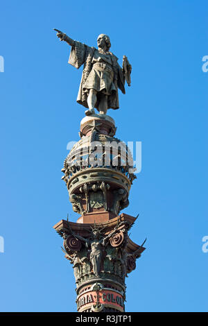 Die Kolumbus Statue auf der Rambla in Barcelona Stockfoto