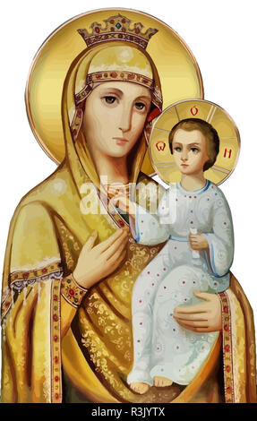 Maria von Nazareth orthodoxe Kirche Baby Jesus theotokos Goldenen heiligen Abbildung Stockfoto