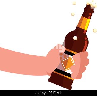 Hand eine Bierflasche auf weißem Hintergrund, Vector Illustration Stock Vektor