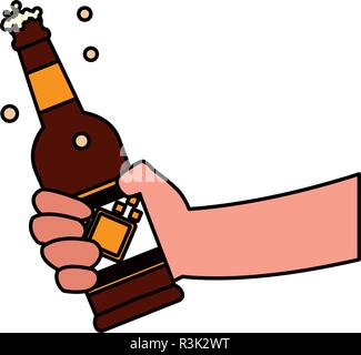 Hand eine Bierflasche auf weißem Hintergrund, Vector Illustration Stock Vektor