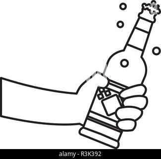 Hand eine Bierflasche auf weißem Hintergrund, Vector Illustration Stock Vektor
