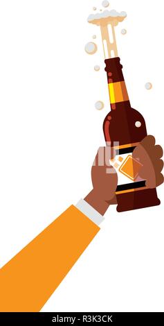Hand eine Bierflasche auf weißem Hintergrund, Vector Illustration Stock Vektor