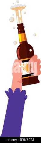Hand eine Bierflasche auf weißem Hintergrund, Vector Illustration Stock Vektor