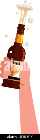Hand eine Bierflasche auf weißem Hintergrund, Vector Illustration Stock Vektor