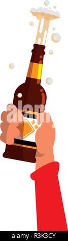 Hand eine Bierflasche auf weißem Hintergrund, Vector Illustration Stock Vektor