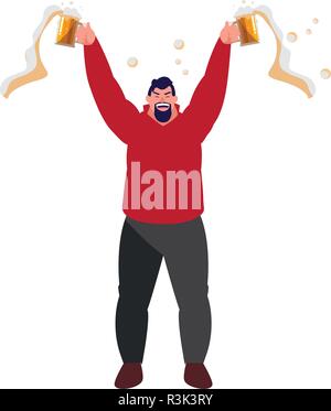 Cartoon aufgeregt Mann einen Bierkrüge mit weißem Hintergrund, Vector Illustration Stock Vektor