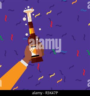 Hand eine Bierflasche auf weißem Hintergrund, Vector Illustration Stock Vektor