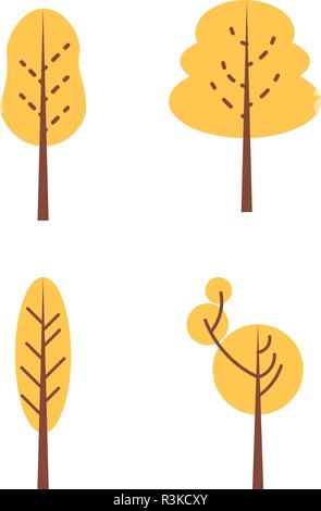Abstrakte stilisierte Bäume. Primitive Stil. Sommer und Herbst grün und orange Bäume Stock Vektor