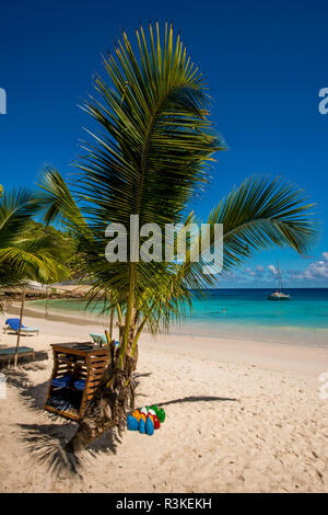 Petit Anse Beach im Four Seasons Resort, Mahe, Republik der Seychellen, Indischer Ozean. Stockfoto