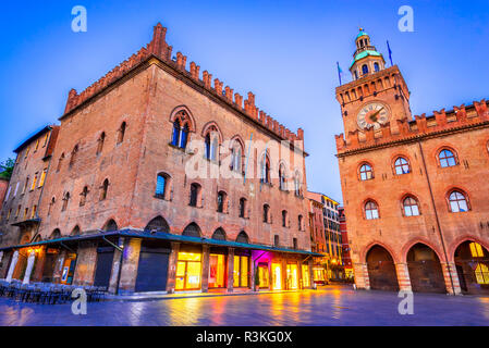 Bologna, Italien - Palazzo Comunale und der Piazza Maggiore, der Emilia-Romagna. Stockfoto