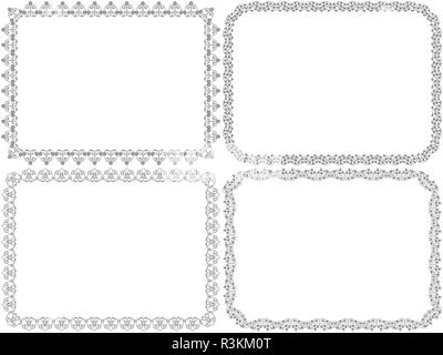 Satz von vier schwarzen Blumen Frames mit interlaced Linien, isolierte Vektor auf dem weißen Hintergrund als Design Postkarten Stock Vektor