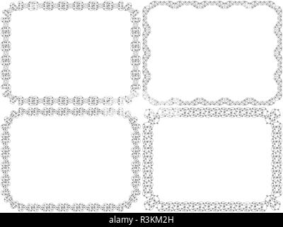 Satz von vier schwarzen dekorative Blumen Frames mit interlaced Linien im Viktorianischen Stil, isolierte Vektor auf dem weißen Hintergrund als Design Postkarten Stock Vektor