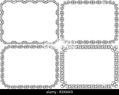 Satz von vier schwarzen Schablone blumen Frames mit interlaced Linien, isolierte Vektor auf dem weißen Hintergrund als Designer Postkarten Stock Vektor