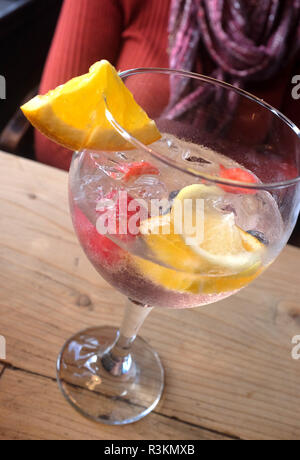 Große Gin Tonic trinken mit Obst Stockfoto