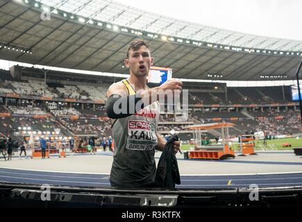 Berlin, Deutschland. 08 Aug, 2018. Niklas KAUL, Deutschland, Geste, Gestik, decathlon Javelin, 08.08.2018 Europäische Leichtathletik WM 2018 in Berlin/Deutschland vom 06.08. - 12.08.2018. | Verwendung der weltweiten Kredit: dpa/Alamy leben Nachrichten Stockfoto