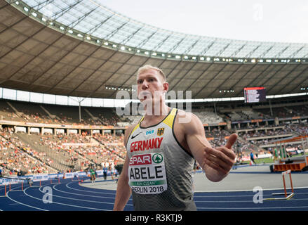 Berlin, Deutschland. 08 Aug, 2018. Arthur ABELE, Deutschland, Geste, Gestik, decathlon Javelin, auf 08.08.2018 Europäische Leichtathletik WM 2018 in Berlin/Deutschland vom 06.08. - 12.08.2018. | Verwendung der weltweiten Kredit: dpa/Alamy leben Nachrichten Stockfoto