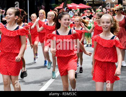 Wellington, Neuseeland. 24 Nov, 2018. Kinder in Kostümen nehmen an den jährlichen Sehr Welly Christmas Parade am Lambton Quay in Wellington, Neuseeland, an November 24, 2018 statt. Quelle: Guo Lei/Xinhua/Alamy leben Nachrichten Stockfoto