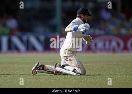 Colombo, Sri Lanka. 24. November 2018, Sinhalese Sports Club Ground, Colombo, Sri Lanka; Internationale Test Cricket, dritten Test, Tag 2, Sri Lanka gegen England; Ben Foakes geht an den Boden in painn nach der Kugel ihn im Handgelenk Credit Hits: Aktion Plus Sport Bilder/Alamy leben Nachrichten Stockfoto