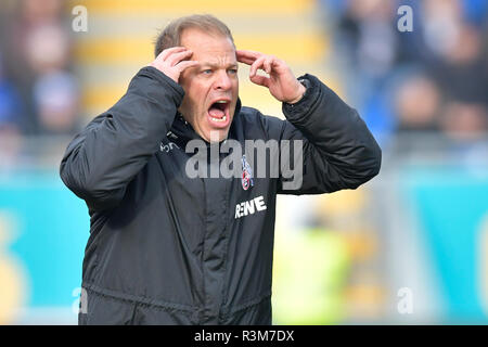Darmstadt, Deutschland. 24 Nov, 2018. 2. Fussball Bundesliga, SV Darmstadt 98 - 1. FC Köln, den 14. Spieltag, in der Merck Stadion am Böllenfalltor. Köln Trainer Markus start gestikulierte. Foto: Uwe Anspach/dpa - WICHTIGER HINWEIS: In Übereinstimmung mit den Anforderungen der DFL Deutsche Fußball Liga oder der DFB Deutscher Fußball-Bund ist es untersagt, zu verwenden oder verwendet Fotos im Stadion und/oder das Spiel in Form von Bildern und/oder Videos - wie Foto Sequenzen getroffen haben./dpa/Alamy leben Nachrichten Stockfoto