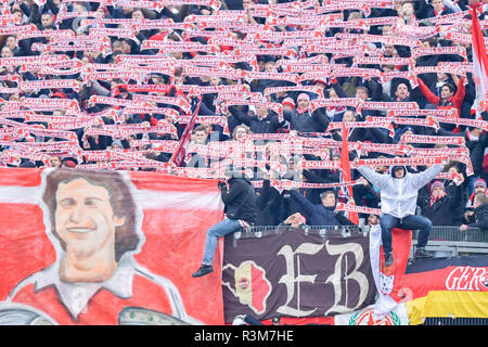 Darmstadt, Deutschland. 24 Nov, 2018. 2. Fussball Bundesliga, SV Darmstadt 98 - 1. FC Köln, den 14. Spieltag, in der Merck Stadion am Böllenfalltor. Köln Fans halten Sie Ihre fan Schals zu Beginn des Spiels. Foto: Uwe Anspach/dpa - WICHTIGER HINWEIS: In Übereinstimmung mit den Anforderungen der DFL Deutsche Fußball Liga oder der DFB Deutscher Fußball-Bund ist es untersagt, zu verwenden oder verwendet Fotos im Stadion und/oder das Spiel in Form von Bildern und/oder Videos - wie Foto Sequenzen getroffen haben./dpa/Alamy leben Nachrichten Stockfoto