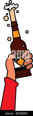 Hand eine Bierflasche auf weißem Hintergrund, Vector Illustration Stock Vektor