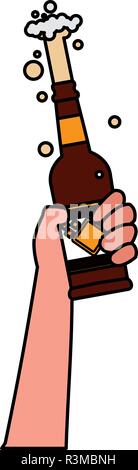 Hand eine Bierflasche auf weißem Hintergrund, Vector Illustration Stock Vektor