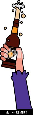 Hand eine Bierflasche auf weißem Hintergrund, Vector Illustration Stock Vektor