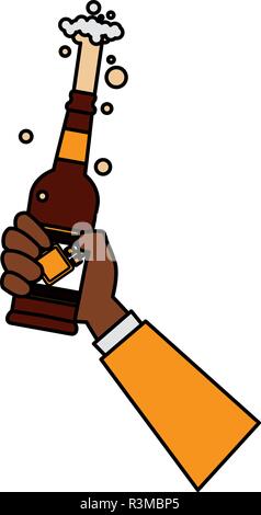 Hand eine Bierflasche auf weißem Hintergrund, Vector Illustration Stock Vektor