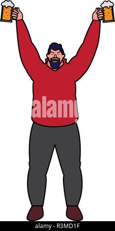 Cartoon aufgeregt Mann einen Bierkrüge mit weißem Hintergrund, Vector Illustration Stock Vektor