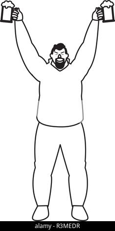 Cartoon aufgeregt Mann einen Bierkrüge mit weißem Hintergrund, Vector Illustration Stock Vektor