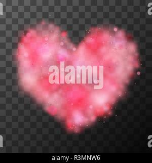Hell süße Herzen aus Rosa und Rot bokeh Lichter und Magic funkelt auf transparentem Hintergrund Stock Vektor