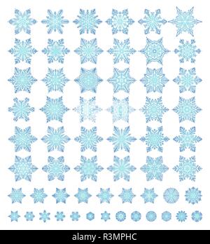 Süße Schneeflocken verschiedene Sammlung auf weißem Hintergrund. Flache Linie Schnee Symbole, Schneeflocken Silhouette. Schönes Element für Weihnachten banner Stock Vektor