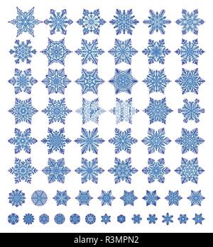 Süße Schneeflocken verschiedene Sammlung auf weißem Hintergrund. Flache Linie Schnee Symbole, Schneeflocken Silhouette. Schönes Element für Weihnachten banner Stock Vektor
