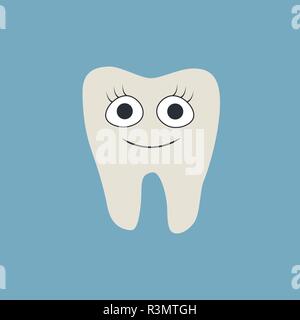 Cartoon smiley Zahn isoliert Vektor auf blauem Hintergrund Stock Vektor