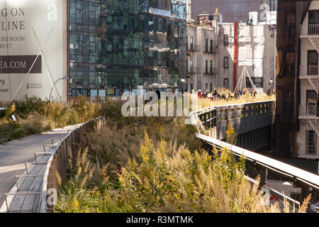 Die High Line ein städtischer Park auf einem alten Hochbahn Linie, Chelsea, New York City, Vereinigte Staaten von Amerika. Stockfoto