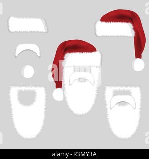 Satz von Santa Zubehör Hüte, Schnurrbart, Bart. Vektor Weihnachten Abbildung isoliert auf grauen Hintergrund. Santa Konstruktor Symbol Design Stock Vektor