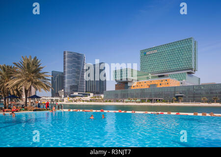 Vae, Abu Dhabi. Al Mariyah Insel, Neuentwicklung, der Cleveland Klinik Gebäude Stockfoto